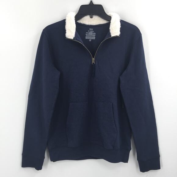 1901 Kids Pop Collar Quarter-Zip Pullover Sweatshirt Long Sleeve Navy X-Large - Picture 1 of 5